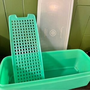 Vintage Tupperware  #782-8 Jadeite Green Celery Vegetable Keeper 3 Piece Set GUC